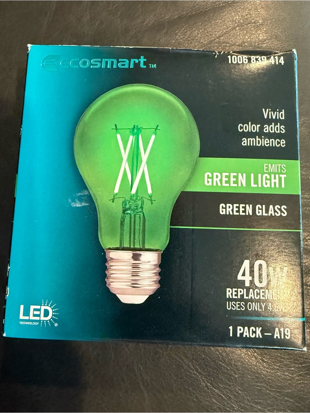 Ecosmart Green Glass LED Bulb - Green Light A19